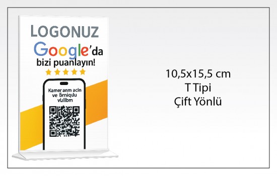 Masa Üstü Google Yorum Standı – QR Kodlu Geri Bildirim Ünitesi